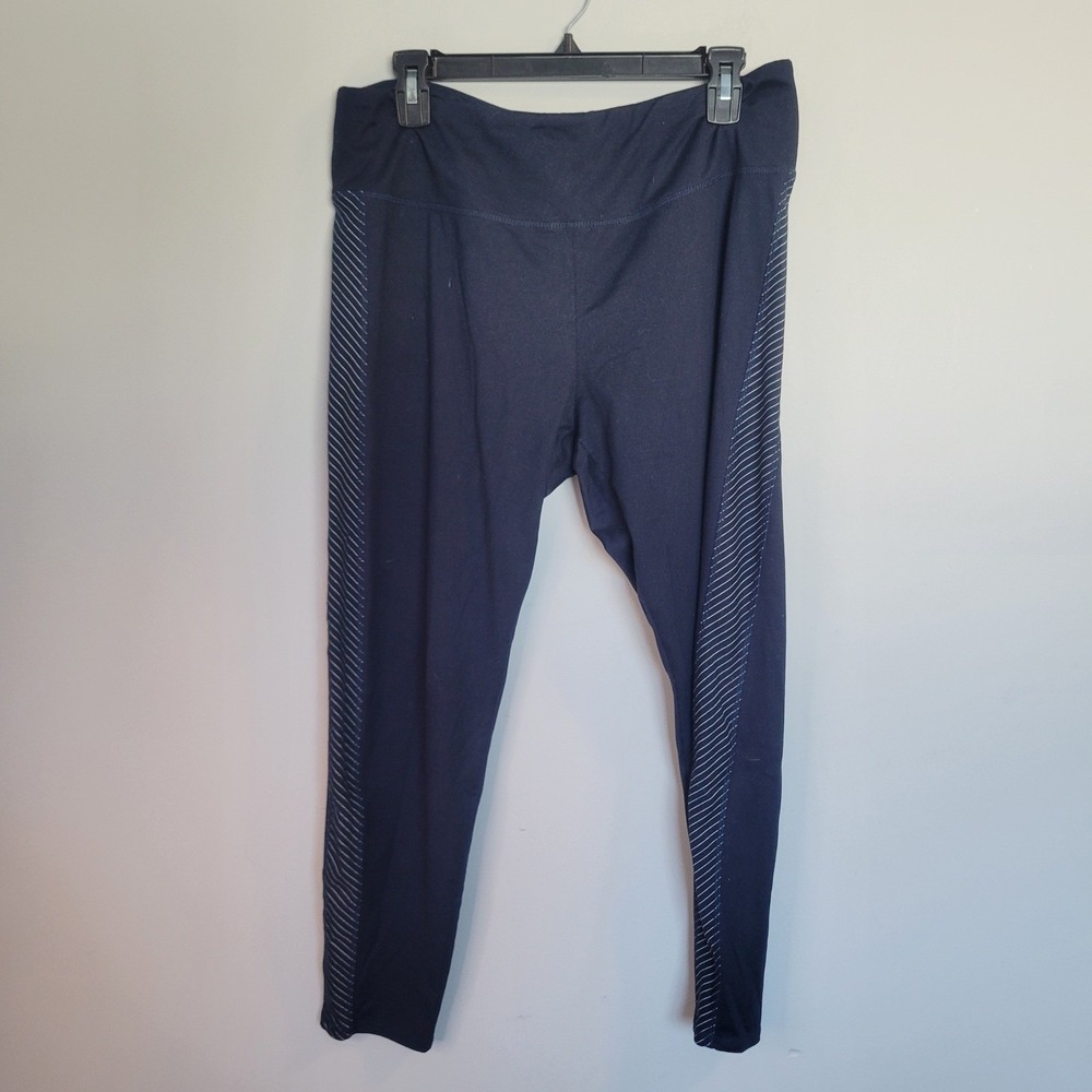 Maurices inMotion Womens XL Navy Blue Pinstripe Side Panel Activewear Leggings